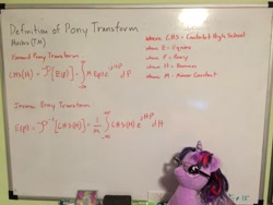 Size: 3264x2448 | Tagged: safe, derpy hooves, twilight sparkle, pegasus, pony, build-a-bear, female, fourier transform, glasses, mare, math, science, twilight sparkle plushie, whiteboard