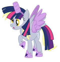 Size: 482x504 | Tagged: safe, artist:karmadash, derpy hooves, twilight sparkle, twilight sparkle (alicorn), alicorn, pony, scare master, alicorn costume, clothes, costume, derpicorn, fake horn, fake wings, female, frown, mare, nightmare night, nightmare night costume, open mouth, raised hoof, simple background, solo, spread wings, that was fast, toilet paper roll, toilet paper roll horn, transparent background, twilight muffins, twilight sparkle costume, vector, wig