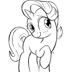 Size: 1000x1000 | Tagged: safe, artist:2387528112, starlight glimmer, pony, unicorn, blushing, monochrome, smiling, solo