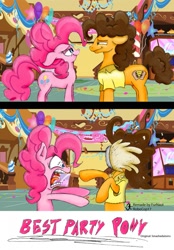 Size: 889x1280 | Tagged: safe, artist:furnaut, artist:smashedatoms, cheese sandwich, pinkie pie, earth pony, pony, angry, betrayal, comic, food, messy, pie, pie in the face, pied, shipping denied
