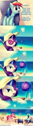 Size: 1003x3807 | Tagged: safe, artist:pshyzomancer, derpibooru import, applejack, fluttershy, pinkie pie, rainbow dash, rarity, earth pony, pegasus, pony, unicorn, accessory theft, beach, comic, drink, fillypines, hat, ocean, sunglasses