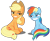 Size: 1250x1020 | Tagged: safe, artist:spellboundcanvas, derpibooru import, applejack, rainbow dash, earth pony, pegasus, pony, non-compete clause, duo, faic, grin, looking at each other, simple background, sitting, smiling, transparent background