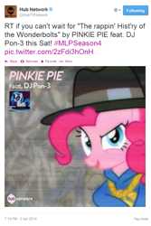 Size: 529x793 | Tagged: safe, dj pon-3, pinkie pie, vinyl scratch, earth pony, pony, unicorn, testing testing 1-2-3, hat, mc pinkie, official, rap, rapper pie