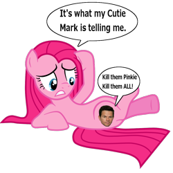 Size: 1024x1024 | Tagged: safe, edit, pinkie pie, earth pony, pony, magical mystery cure, chat bubble, mark wahlberg, pinkamena diane pie, wat