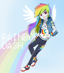 Size: 1360x1540 | Tagged: safe, artist:g_k_po, derpibooru import, rainbow dash, better together, equestria girls, clothes, converse, cute, dashabetes, female, geode of super speed, looking at you, magical geodes, shirt, shoes, sneakers, solo