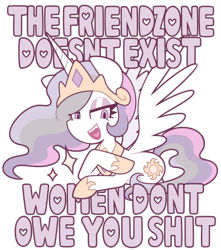 Size: 660x745 | Tagged: safe, artist:nekozneko, princess celestia, alicorn, pony, drama bait, female, friendzone, mare, mouthpiece, op is a cuck, op is trying to start shit, pink text, simple background, solo, transparent background, vulgar