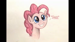 Size: 1191x670 | Tagged: safe, artist:thefriendlyelephant, pinkie pie, earth pony, pony, cute, happy, simple, smiling, solo, squee, traditional art