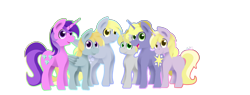 Size: 1800x685 | Tagged: safe, artist:flashbrush, amethyst star, chirpy hooves, derpy hooves, dinky hooves, dipsy hooves, ponet, sparkler, pegasus, pony, equestria's best family, family, female, mare, ponetderp, shipping, smiling