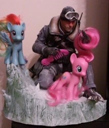 Size: 500x588 | Tagged: safe, artist:lisbetadair, derpibooru import, pinkie pie, rainbow dash, human, activision, brushable, call of duty, comb, hasbro, john soap mactavish, modern warfare 2, statue, toy, video game