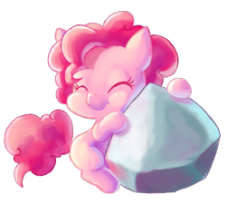 Size: 1540x1384 | Tagged: safe, artist:gatodelfuturo, pinkie pie, earth pony, pony, :t, cute, diapinkes, eyes closed, female, filly, filly pinkie pie, happy, hug, puffy cheeks, rock, simple background, sitting, smiling, solo, transparent background, younger