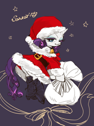 Size: 480x640 | Tagged: safe, artist:wan, rarity, pony, unicorn, christmas, clothes, hat, holiday, santa costume, santa hat, solo