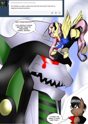 Size: 1240x1754 | Tagged: safe, artist:fourze-pony, fluttershy, dragon, pegasus, pony, robot, awesome, clothes, comic, crossover, dragon caesar, dragonzord, flank, fluttergoth, fourze, kamen rider, kamen rider fourze, kisaragi gentaro, kyouryuu sentai zyuranger, mighty morphin power rangers, plot, power rangers, skirt, super sentai, the stare, tumblr, tumblr comic, uniform