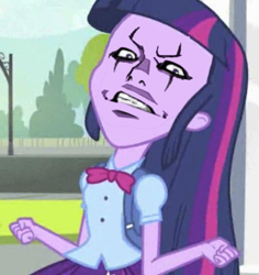 Size: 567x600 | Tagged: safe, derpibooru import, edit, edited screencap, screencap, twilight sparkle, equestria girls, equestria girls (movie), cropped, exploitable meme, face, king of fighters, krizalid, snk, solo, twiscream