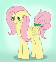 Size: 500x560 | Tagged: safe, artist:marindashy, fluttershy, pegasus, pony, annoyed, floppy ears, frown, solo, tail bow, unamused