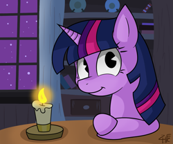 Size: 1221x1016 | Tagged: safe, artist:php92, derpibooru import, twilight sparkle, pony, candle, solo, table