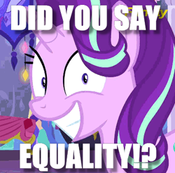 Size: 359x354 | Tagged: safe, edit, edited screencap, screencap, starlight glimmer, pony, no second prances, cropped, equality, here we go again, image macro, meme, snaplight glimmer, solo, this will end in communism, triggered, wide eyes