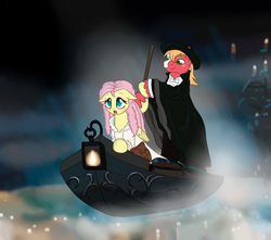 Size: 1280x1129 | Tagged: safe, artist:marindashy, big macintosh, fluttershy, earth pony, pegasus, pony, boat, crossover, fluttermac, male, phantom of the opera, shipping, stallion, straight