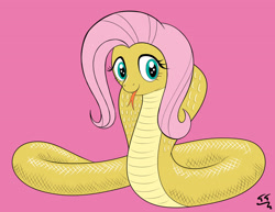 Size: 3850x2975 | Tagged: safe, artist:tomtornados, fluttershy, cobra, snake, fluttersnake, forked tongue, hissing, solo, species swap, wallpaper