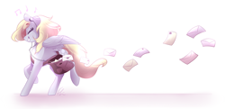 Size: 1280x622 | Tagged: safe, artist:lolepopenon, derpy hooves, pegasus, pony, female, headphones, mail, mare, solo