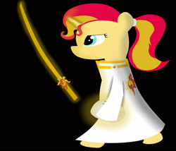 Size: 2800x2400 | Tagged: safe, artist:guard1234, sunset shimmer, pony, semi-anthro, unicorn, clothes, female, magic, solo, sword, weapon