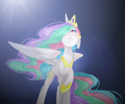 Size: 946x790 | Tagged: safe, artist:platinumpoinsetta, princess celestia, alicorn, pony, crying, light, looking up, night, sad, solo, stars