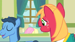 Size: 500x281 | Tagged: safe, screencap, big macintosh, fluttershy, toe-tapper, earth pony, pegasus, pony, filli vanilli, animated, ass up, butt shake, female, loop, male, mare, out of context, plot, reversed, stallion, sweat