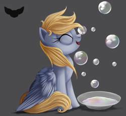 Size: 994x919 | Tagged: safe, artist:ailatf, derpy hooves, pegasus, pony, bubble, eyes closed, female, mare, simple background, sitting, solo