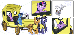 Size: 1000x462 | Tagged: safe, artist:muffinshire, derpibooru import, night light, twilight sparkle, twilight velvet, oc, oc:sergeant thunderhead, comic:twilight's first day, airship, carriage, cute, filly, muffinshire is trying to murder us, taxi, wip