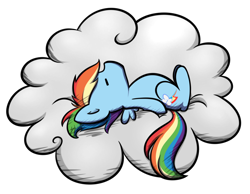 Size: 2000x1550 | Tagged: safe, artist:midnightpremiere, derpibooru import, rainbow dash, pegasus, pony, charles m schulz, cloud, female, mare, peanuts, simple background, sleeping, snoopy, solo, style emulation, transparent background