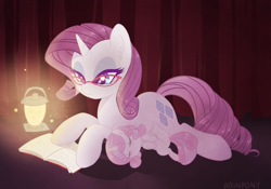 Size: 1280x896 | Tagged: dead source, safe, artist:hawthornss, rarity, sweetie belle, firefly (insect), pony, unicorn, book, cute, ear fluff, eyes closed, female, foal, frown, glasses, lantern, legs in air, mare, on side, reading, sisters, sleeping, spread legs, underhoof, younger