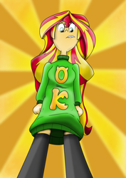 Size: 2199x3099 | Tagged: safe, artist:cartuneslover16, sunset shimmer, equestria girls, boots, clothes, monsters university, shoes, sweater