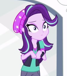 Size: 754x851 | Tagged: safe, screencap, starlight glimmer, equestria girls, mirror magic, spoiler:eqg specials, beanie, cropped, hat, humans doing horse things, solo