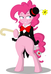 Size: 2932x4179 | Tagged: safe, artist:gray-gold, artist:joey darkmeat, pinkie pie, pony, .svg available, bipedal, cane, clothes, magician, solo, suit, vector