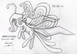 Size: 1617x1145 | Tagged: safe, artist:valorcrow, fluttershy, breezie, it ain't easy being breezies, monochrome, race swap, solo, traditional art