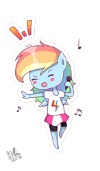 Size: 700x1200 | Tagged: safe, artist:stardarkmlp, derpibooru import, rainbow dash, equestria girls, blushing, chibi, clothes, compression shorts, cute, dashabetes, microphone, moe, music notes, shorts, simple background, singing, skirt, solo, transparent background