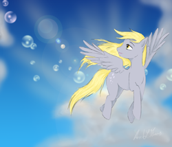 Size: 1024x878 | Tagged: safe, artist:moonkitty, derpy hooves, pegasus, pony, bubble, cloud, cloudy, female, mare, solo