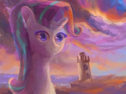 Size: 1280x960 | Tagged: safe, artist:twico, starlight glimmer, pony, unicorn, beach, lighthouse, solo, sunset