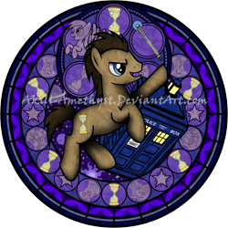 Size: 3000x3000 | Tagged: safe, artist:akili-amethyst, derpy hooves, doctor whooves, pony, crossover, dive to the heart, doctor who, kingdom hearts, male, simple background, sonic screwdriver, stained glass, stallion, transparent background, vector