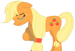 Size: 1080x739 | Tagged: safe, artist:bairne, applejack, earth pony, pony, crying, sad, simple background, solo