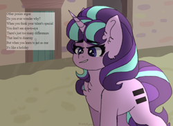 Size: 3656x2665 | Tagged: safe, artist:evelynchie, starlight glimmer, pony, unicorn, female, mare, our town, solo, text