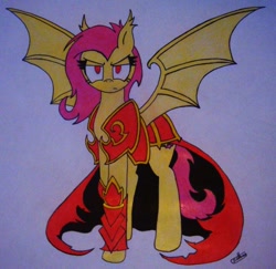 Size: 576x559 | Tagged: safe, artist:tvensnake, fluttershy, vampire, armor, badass, castlevania, castlevania: lords of shadow, castlevania: lords of shadow 2, dracul, flutterbadass, flutterbat, gabriel belmont, mercurysteam, solo, traditional art