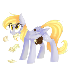 Size: 1024x1024 | Tagged: safe, artist:ten-dril, derpy hooves, pegasus, pony, female, letter, mare, mouth hold, saddle bag, simple background, solo