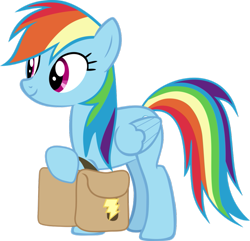 Size: 911x877 | Tagged: safe, alternate version, artist:frownfactory, derpibooru import, rainbow dash, pegasus, pony, top bolt, female, mare, saddle bag, simple background, smiling, solo, transparent background, vector, wings