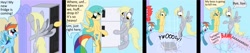 Size: 2000x425 | Tagged: safe, artist:cgeta, derpy hooves, rainbow dash, sunshower raindrops, pegasus, pony, cloud, comic, female, mare, refrigerator