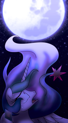 Size: 758x1376 | Tagged: safe, artist:faith-wolff, princess celestia, alicorn, pony, crying, lullaby for a princess, moon, song reference