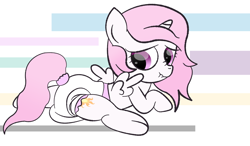 Size: 1200x699 | Tagged: safe, artist:lphooves, princess celestia, alicorn, pony, age regression, diaper, filly, scrunchy face