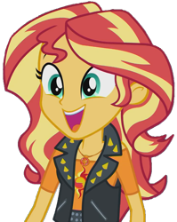 Size: 733x923 | Tagged: safe, artist:fella, sunset shimmer, a fine line, equestria girls, equestria girls series, clothes, cute, female, geode of empathy, happy, leather vest, magical geodes, open mouth, pendant, shimmerbetes, simple background, smiling, solo, transparent background, vest