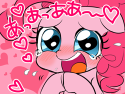 Size: 1024x768 | Tagged: safe, artist:momo, pinkie pie, earth pony, pony, blushing, crying, cute, diapinkes, japanese, solo