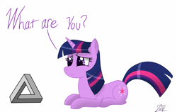 Size: 1579x1000 | Tagged: safe, artist:php92, derpibooru import, twilight sparkle, impossible object, paradox, penrose triangle, solo