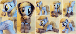 Size: 1851x843 | Tagged: safe, artist:buttercupbabyppg, derpy hooves, pegasus, pony, clothes, cute, derpabetes, female, hood, irl, mare, muffin, photo, plushie, socks, striped socks